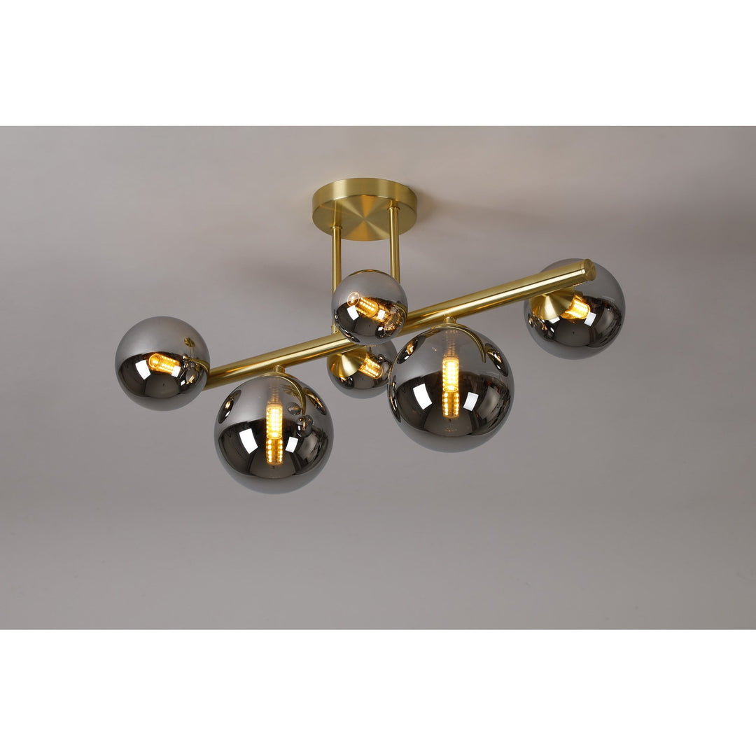 Nelson Lighting NL9323/CH9 Prague 6 Light Ceiling Light Satin Gold Chrome Plated