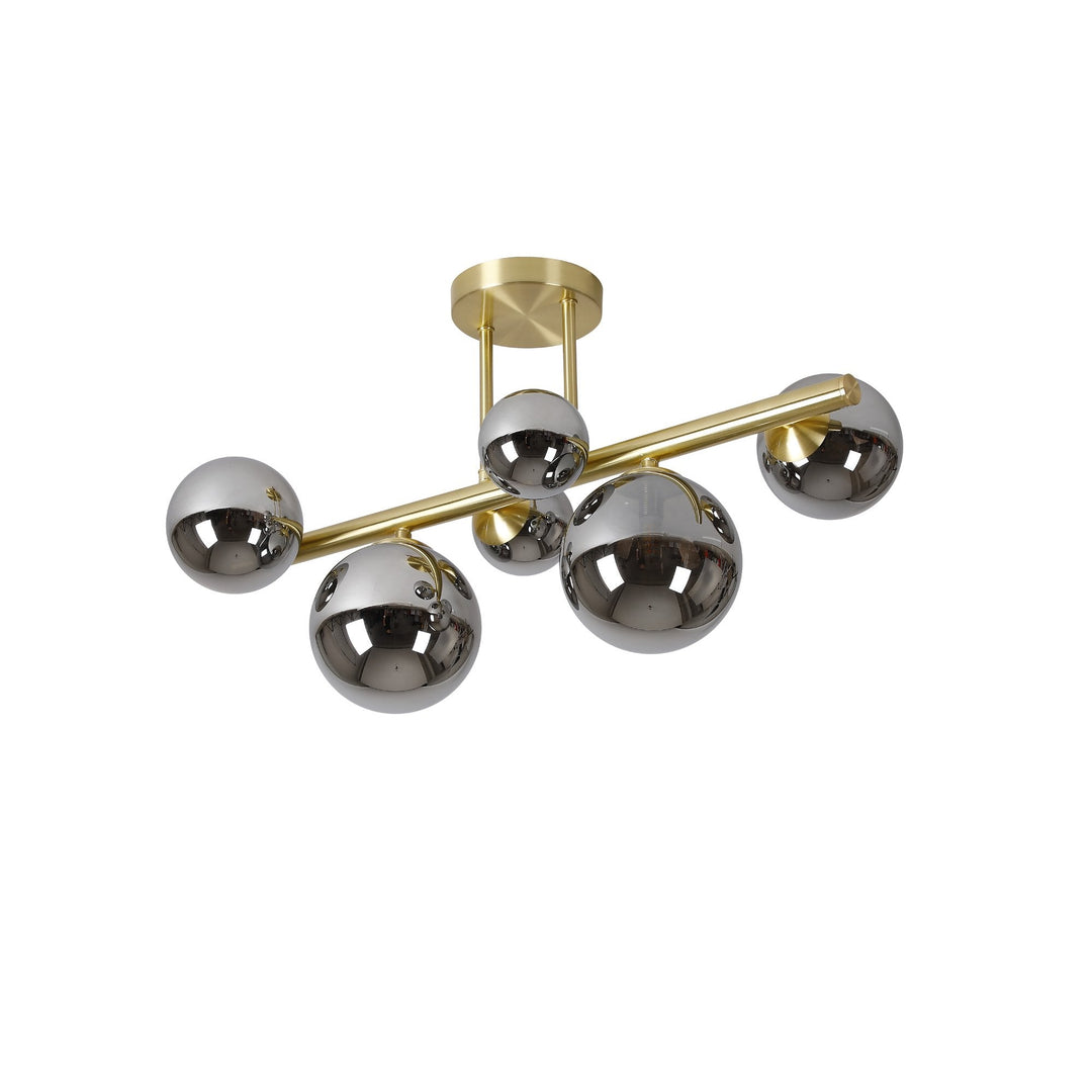 Nelson Lighting NL9323/CH9 Prague 6 Light Ceiling Light Satin Gold Chrome Plated