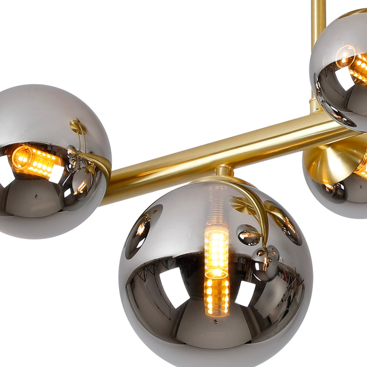 Nelson Lighting NL9323/CH9 Prague 6 Light Ceiling Light Satin Gold Chrome Plated