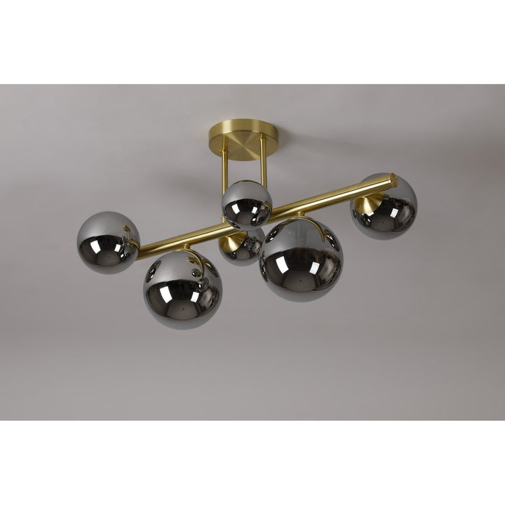 Nelson Lighting NL9323/CH9 Prague 6 Light Ceiling Light Satin Gold Chrome Plated