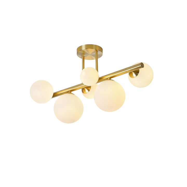 Nelson Lighting NL9323/OP9 Prague 6 Light Ceiling Light Satin Gold Opal