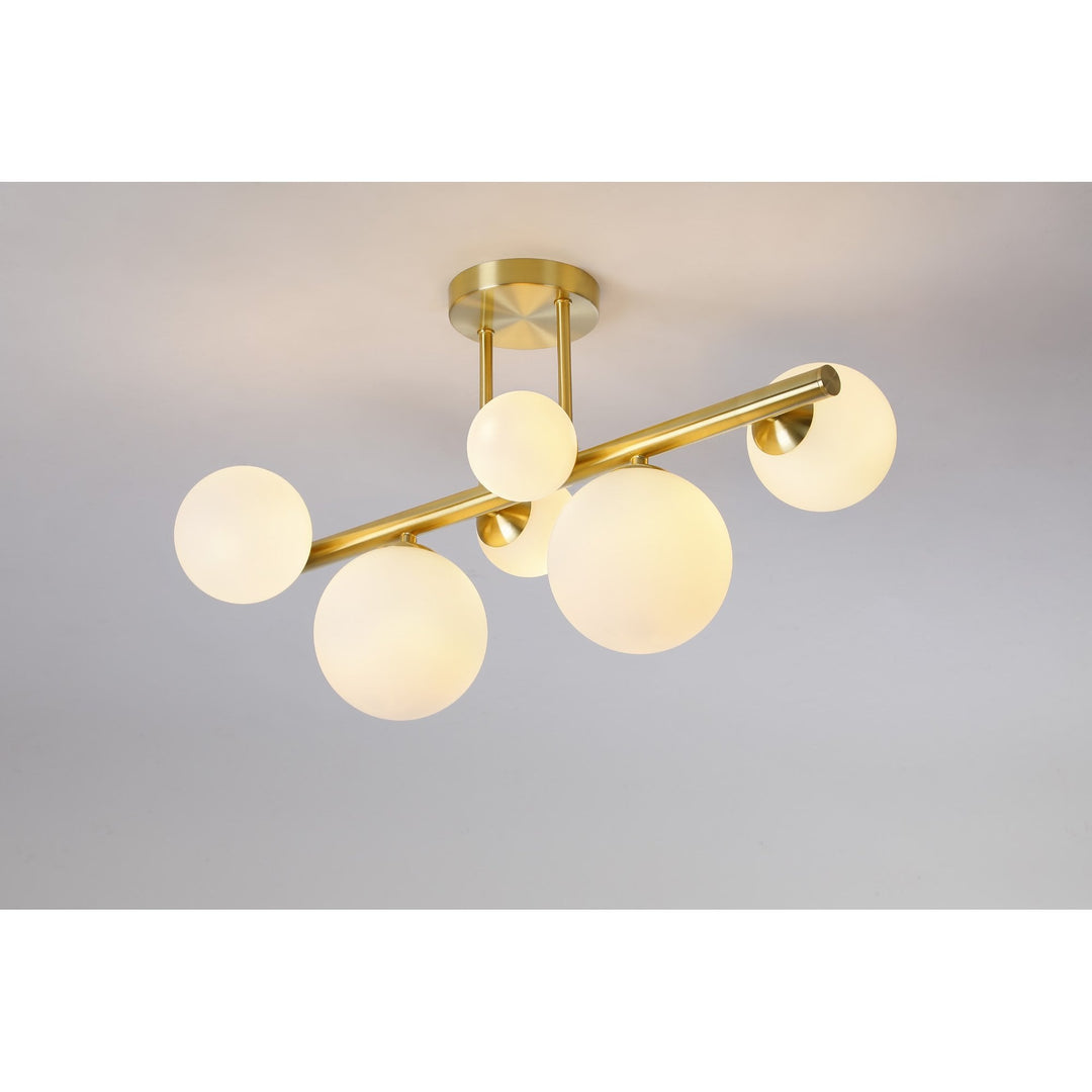 Nelson Lighting NL9323/OP9 Prague 6 Light Ceiling Light Satin Gold Opal