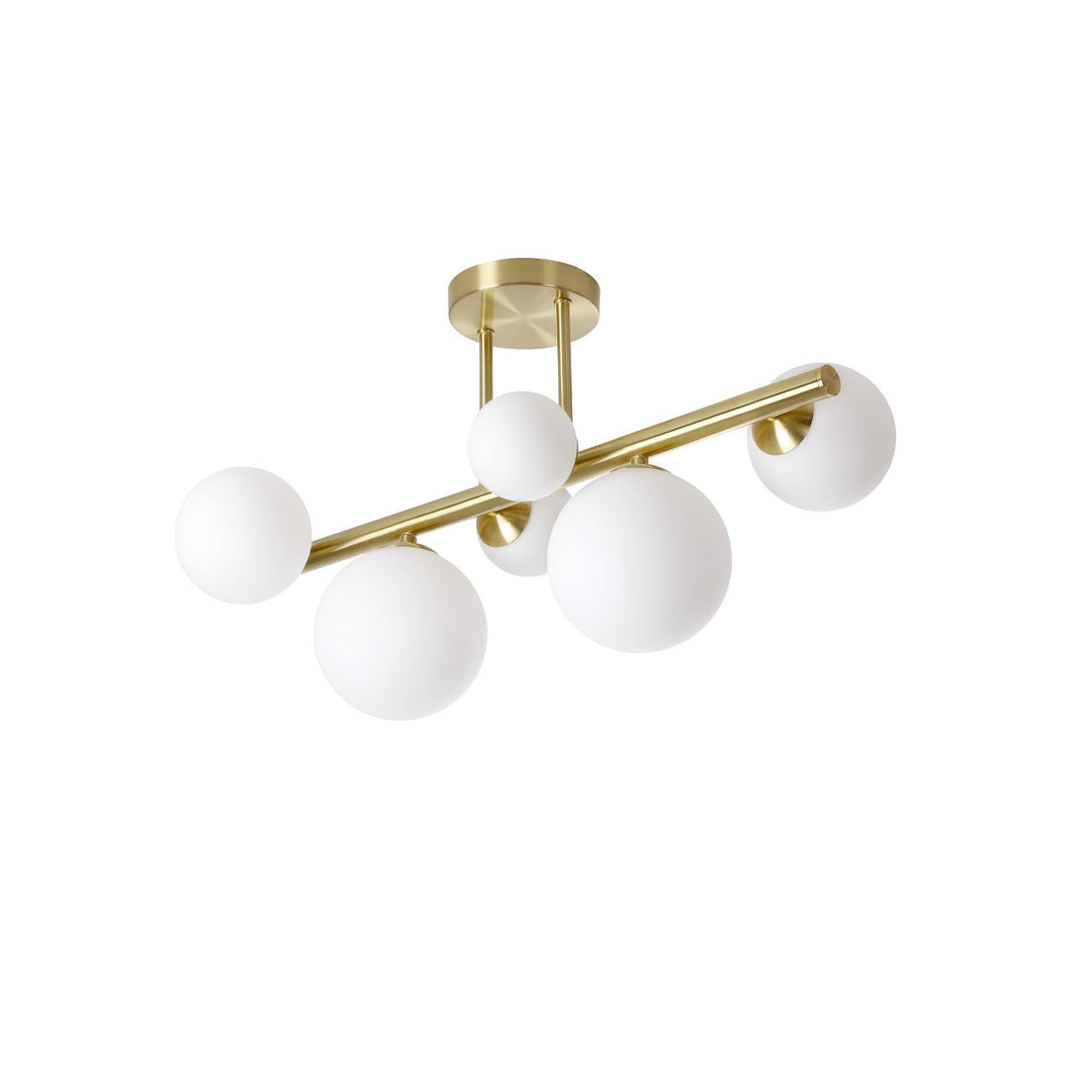 Nelson Lighting NL9323/OP9 Prague 6 Light Ceiling Light Satin Gold Opal