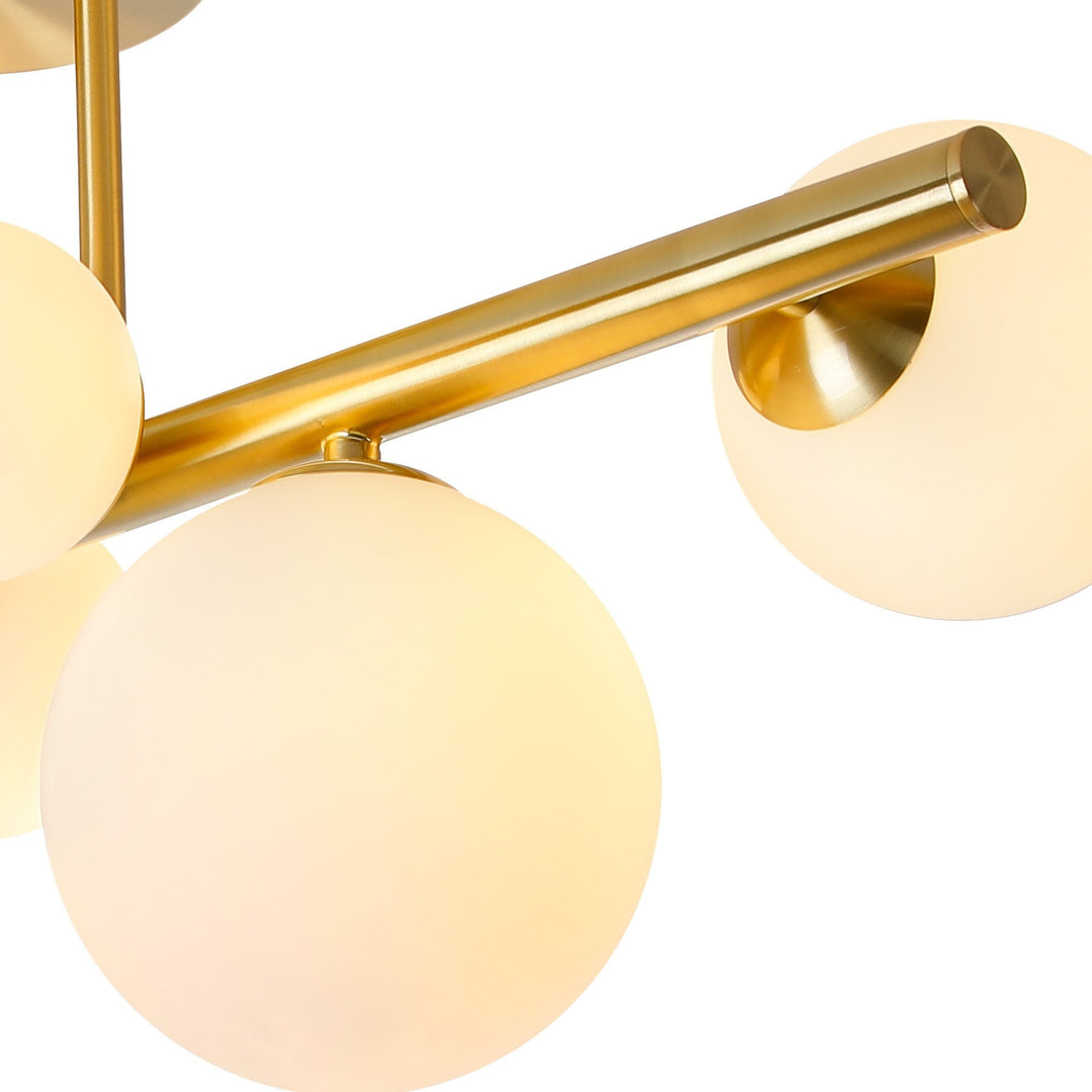 Nelson Lighting NL9323/OP9 Prague 6 Light Ceiling Light Satin Gold Opal