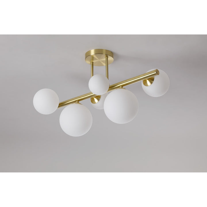 Nelson Lighting NL9323/OP9 Prague 6 Light Ceiling Light Satin Gold Opal