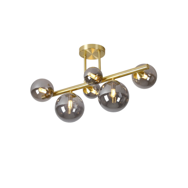 Nelson Lighting NL9323/SM9 Prague 6 Light Ceiling Light Satin Gold Smoke Plated