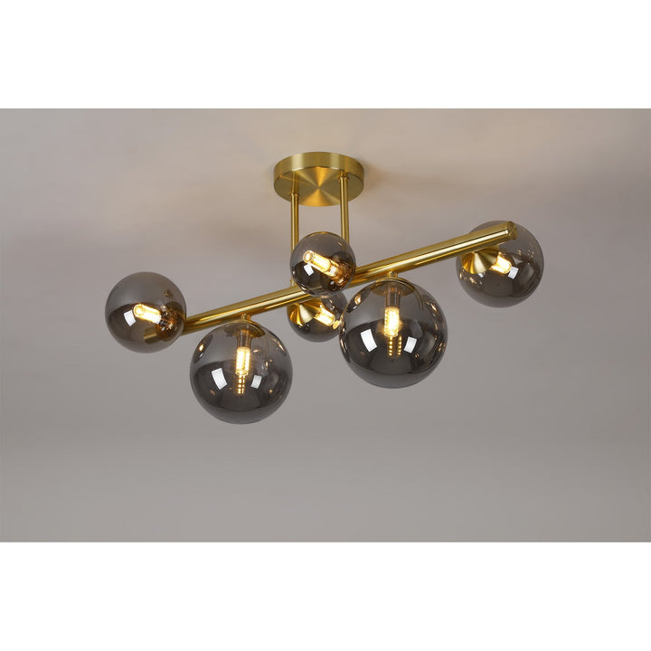 Nelson Lighting NL9323/SM9 Prague 6 Light Ceiling Light Satin Gold Smoke Plated