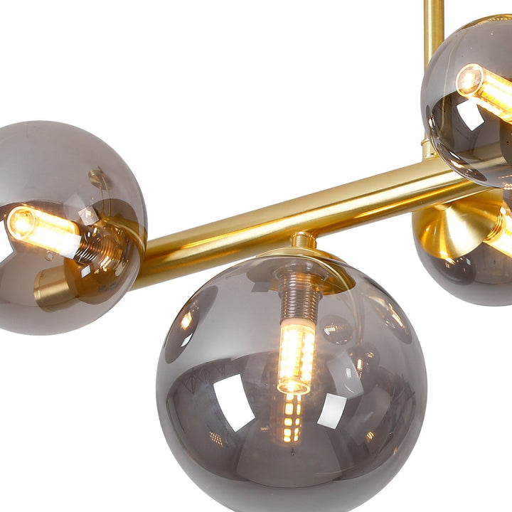 Nelson Lighting NL9323/SM9 Prague 6 Light Ceiling Light Satin Gold Smoke Plated