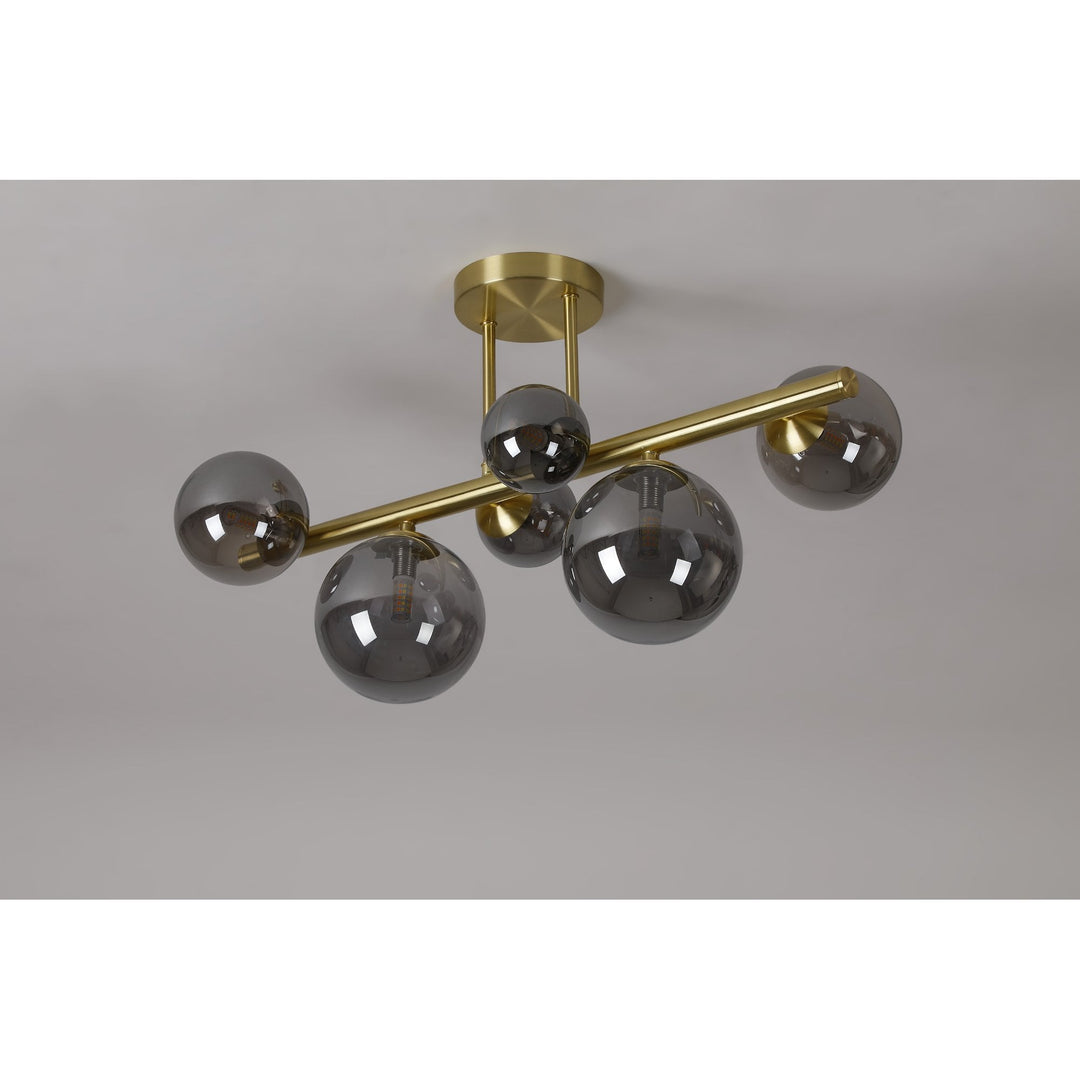 Nelson Lighting NL9323/SM9 Prague 6 Light Ceiling Light Satin Gold Smoke Plated