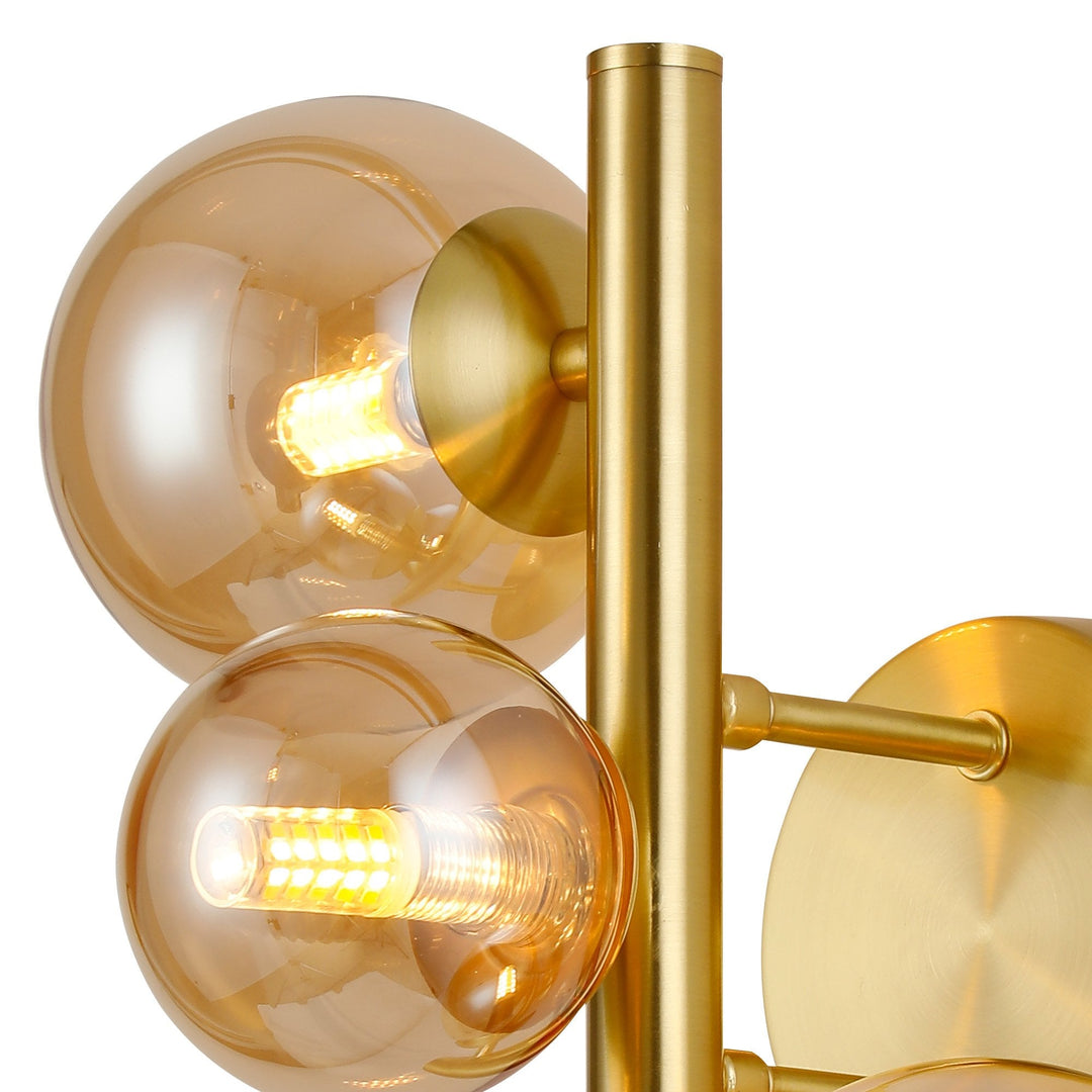 Nelson Lighting NL9324/AM9 Prague 3 Light Wall Light Satin Gold Amber Plated