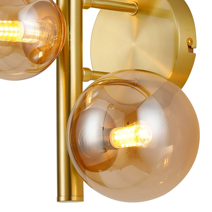 Nelson Lighting NL9324/AM9 Prague 3 Light Wall Light Satin Gold Amber Plated