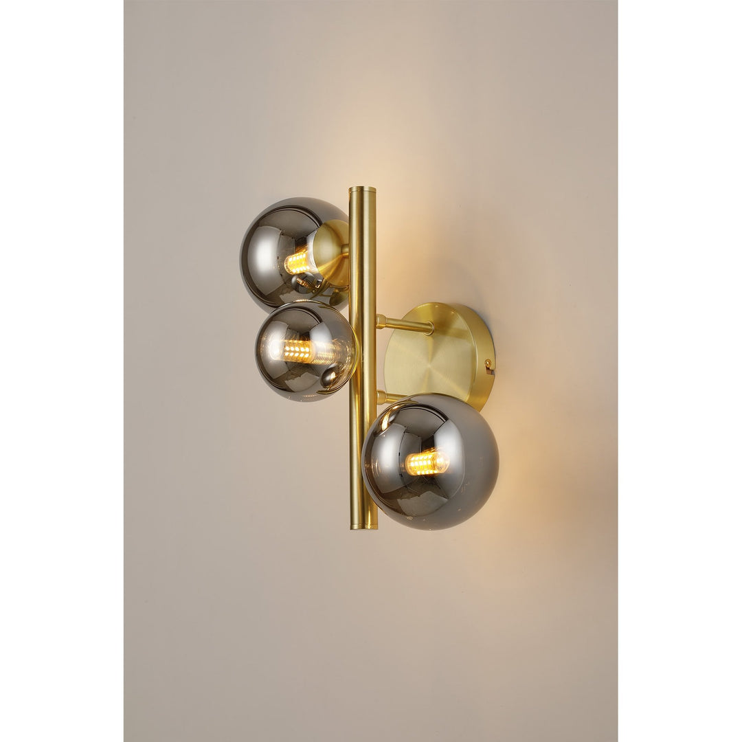 Nelson Lighting NL9324/CH9 Prague 3 Light Wall Light Satin Gold Chrome Plated