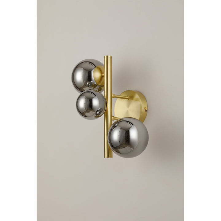 Nelson Lighting NL9324/CH9 Prague 3 Light Wall Light Satin Gold Chrome Plated