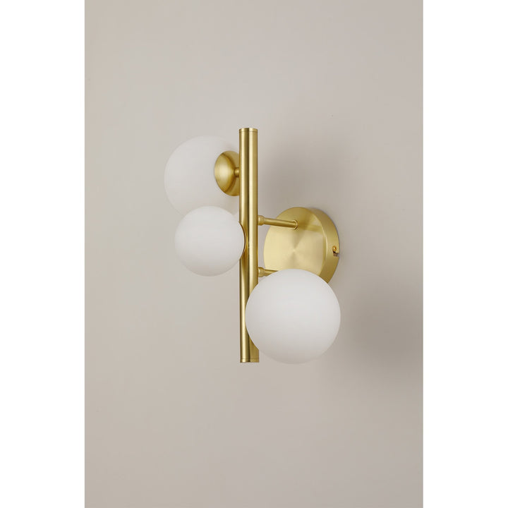 Nelson Lighting NL9324/OP9 Prague 3 Light Wall Light Satin Gold Opal