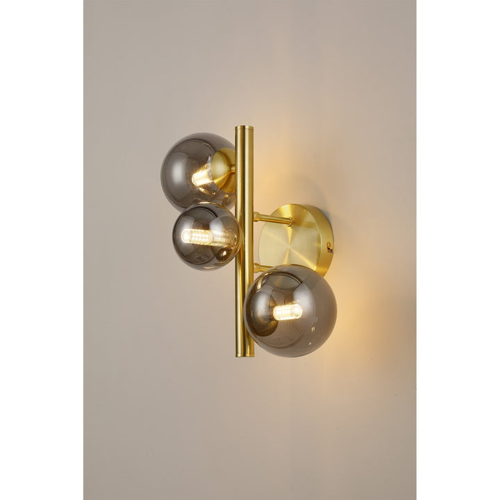 Nelson Lighting NL9324/SM9 Prague 3 Light Wall Light Satin Gold Smoke Plated