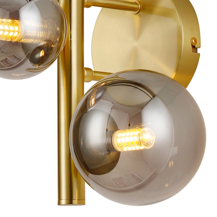 Nelson Lighting NL9324/SM9 Prague 3 Light Wall Light Satin Gold Smoke Plated