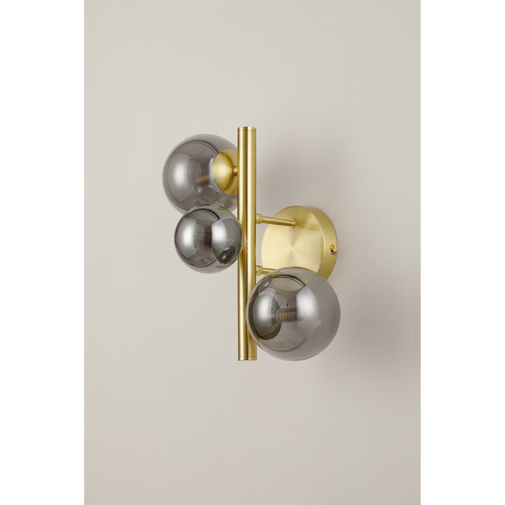 Nelson Lighting NL9324/SM9 Prague 3 Light Wall Light Satin Gold Smoke Plated