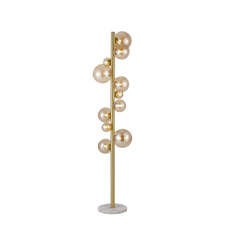 Nelson Lighting NL9327/AM9 Prague 11 Light Floor Lamp Satin Gold Amber Plated