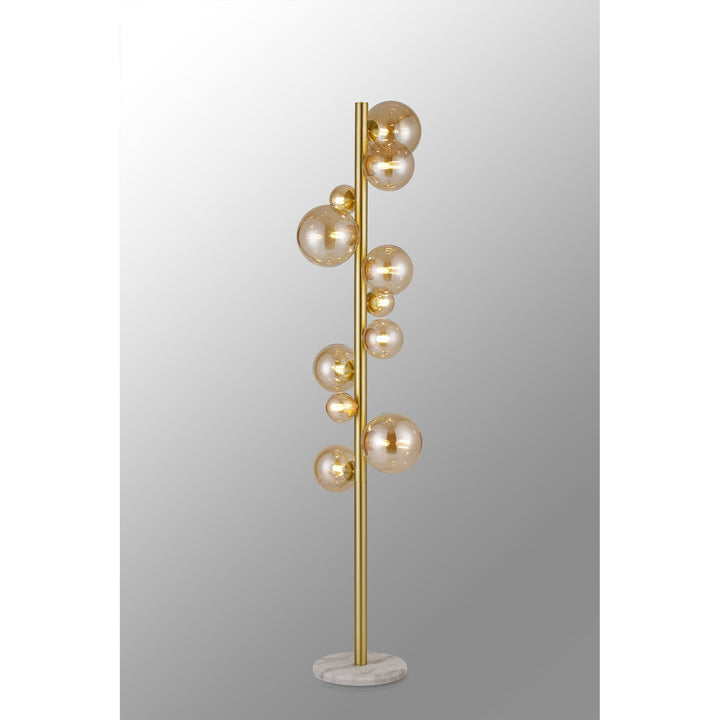 Nelson Lighting NL9327/AM9 Prague 11 Light Floor Lamp Satin Gold Amber Plated