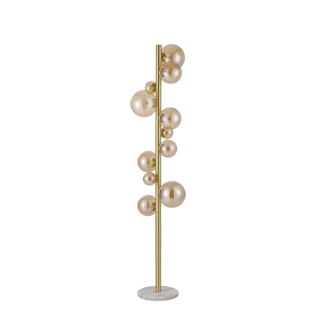 Nelson Lighting NL9327/AM9 Prague 11 Light Floor Lamp Satin Gold Amber Plated