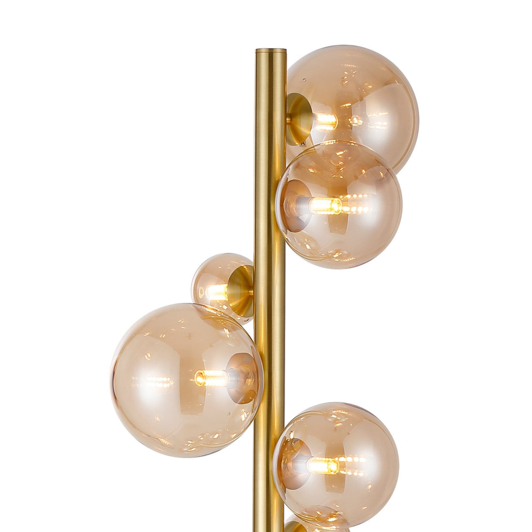 Nelson Lighting NL9327/AM9 Prague 11 Light Floor Lamp Satin Gold Amber Plated