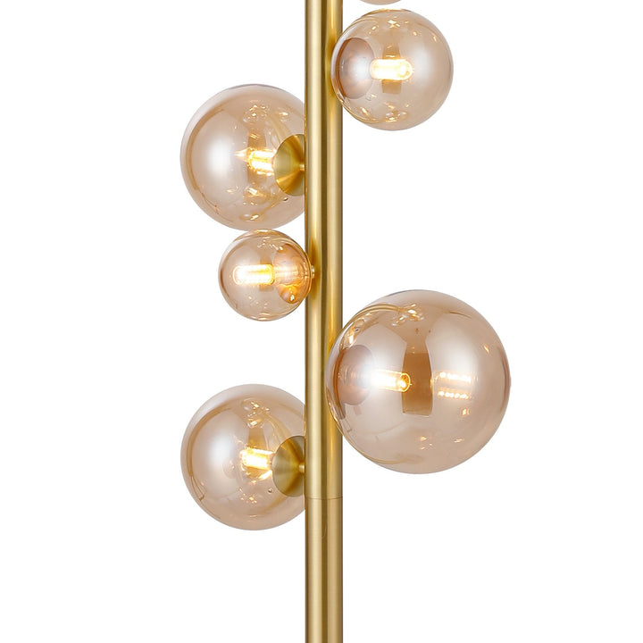 Nelson Lighting NL9327/AM9 Prague 11 Light Floor Lamp Satin Gold Amber Plated