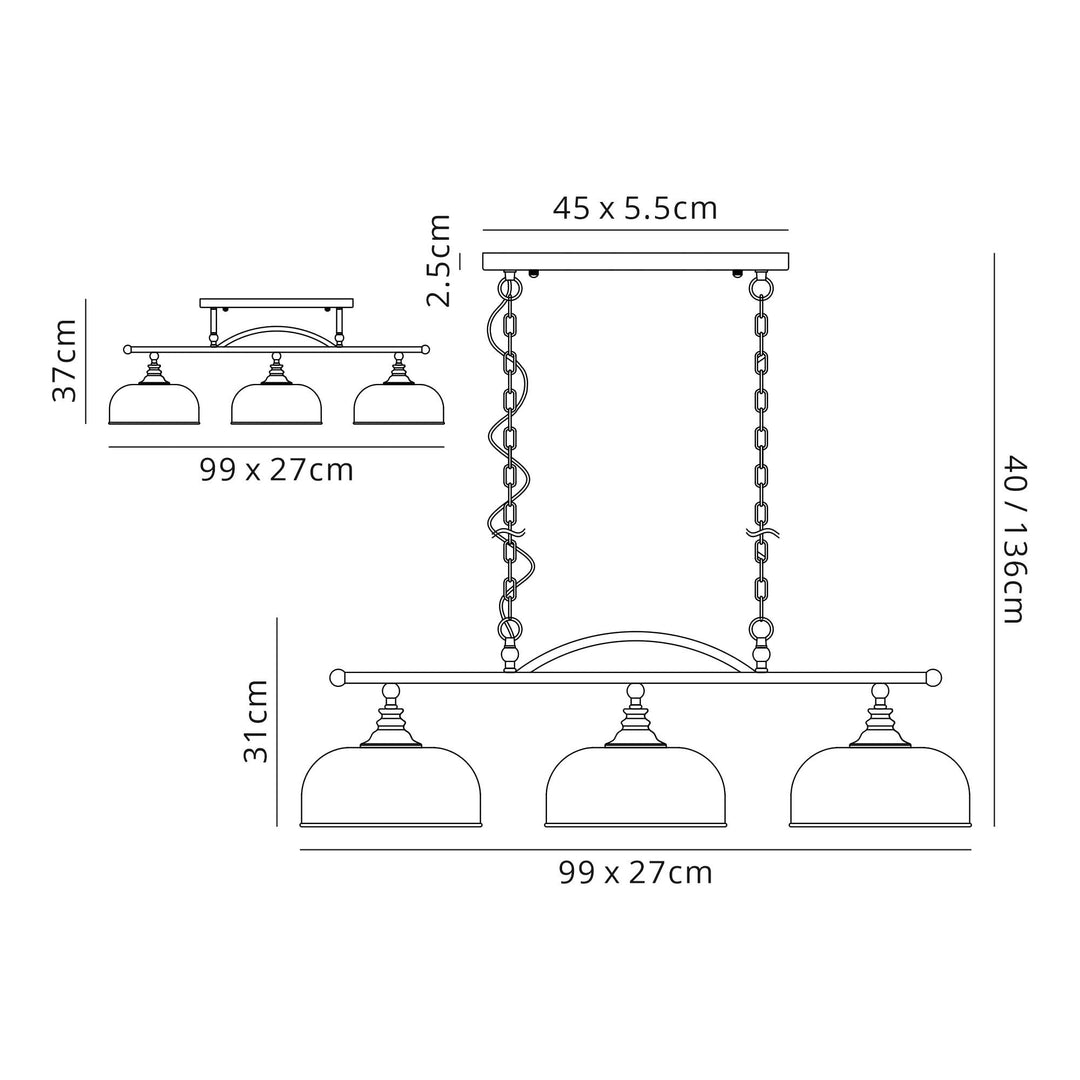 Nelson Lighting NL86049 Sakkas 3 Light Pendant/Ceiling Light Polished Nickel