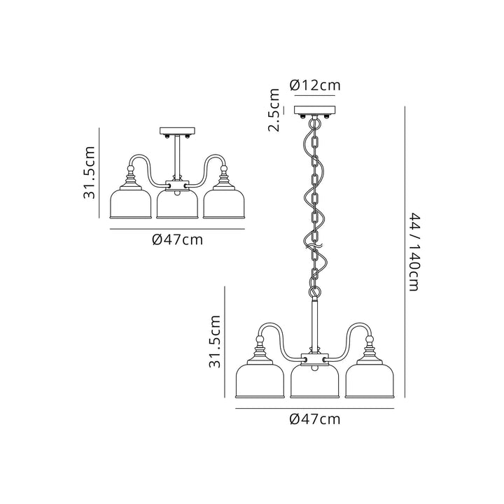 Nelson Lighting NL86059 Sakkas 3 Light Pendant/Ceiling Light Polished Nickel