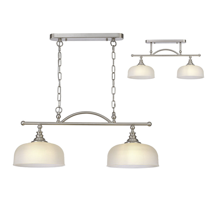 Nelson Lighting NL86279 Sakkas 2 Light Pendant/Ceiling Light Satin Nickel Frosted