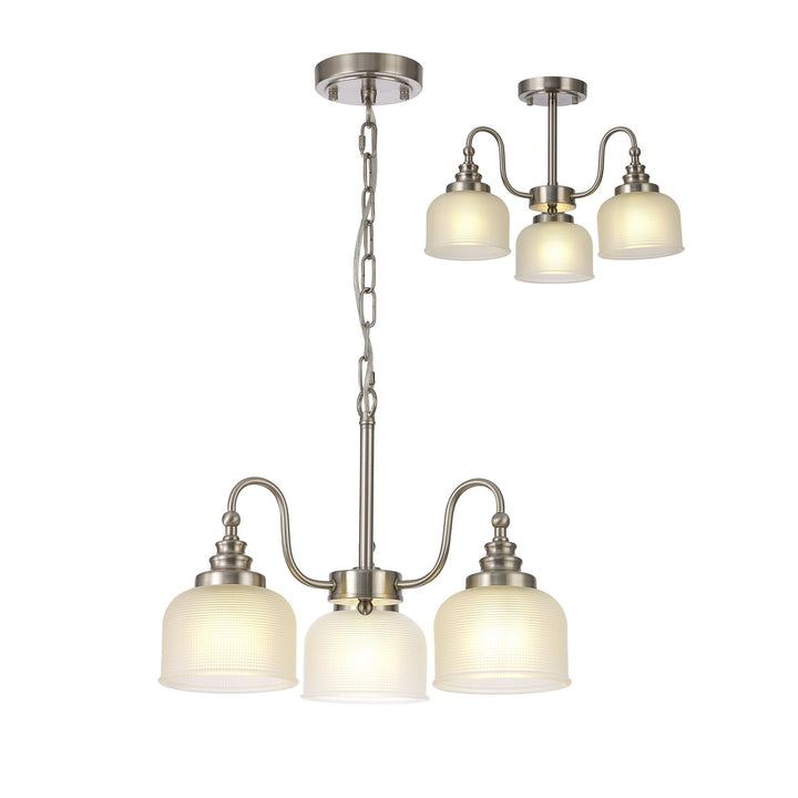 Nelson Lighting NL86299 Sakkas 3 Light Pendant/Ceiling Light Satin Nickel Frosted