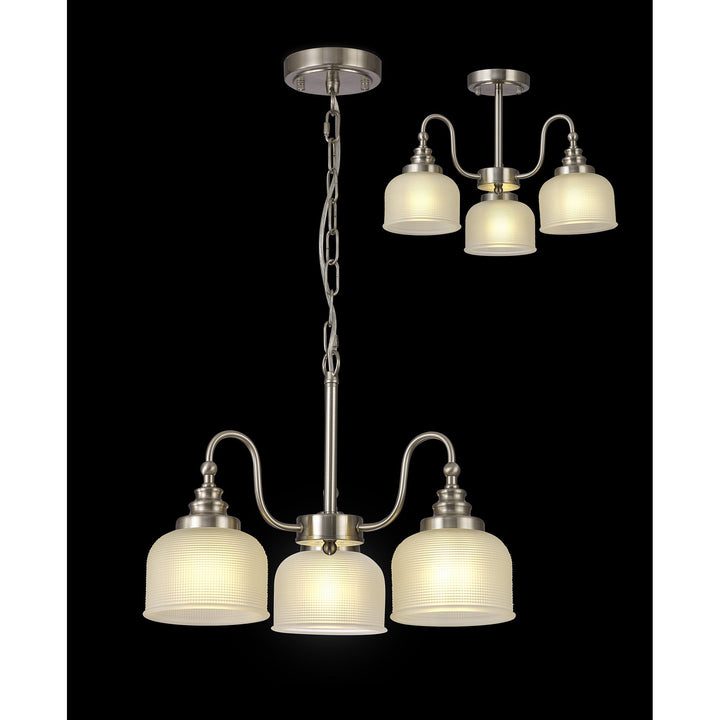 Nelson Lighting NL86299 Sakkas 3 Light Pendant/Ceiling Light Satin Nickel Frosted