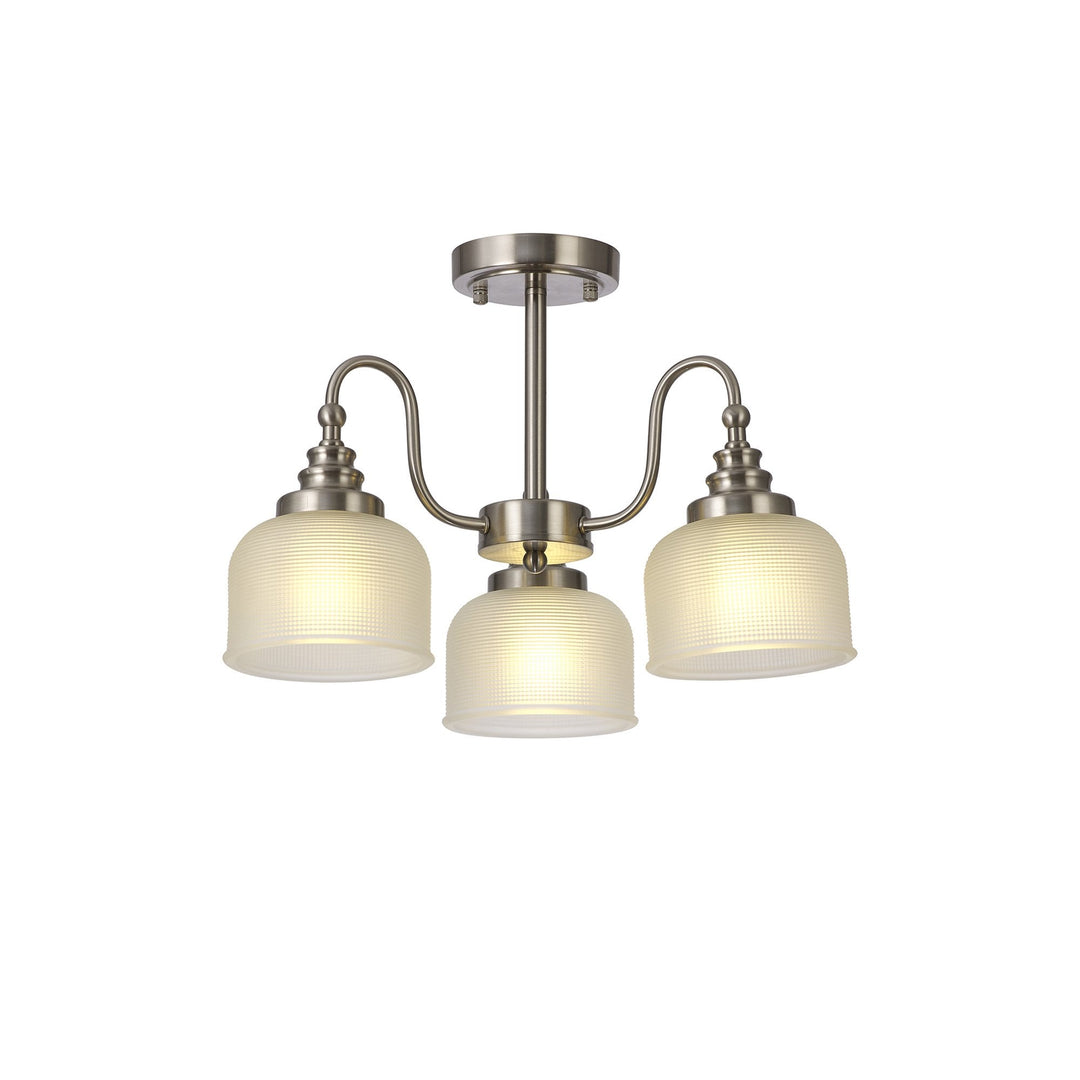 Nelson Lighting NL86299 Sakkas 3 Light Pendant/Ceiling Light Satin Nickel Frosted