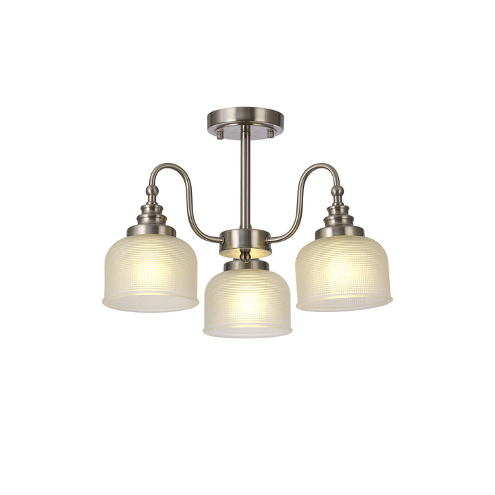 Nelson Lighting NL86299 Sakkas 3 Light Pendant/Ceiling Light Satin Nickel Frosted