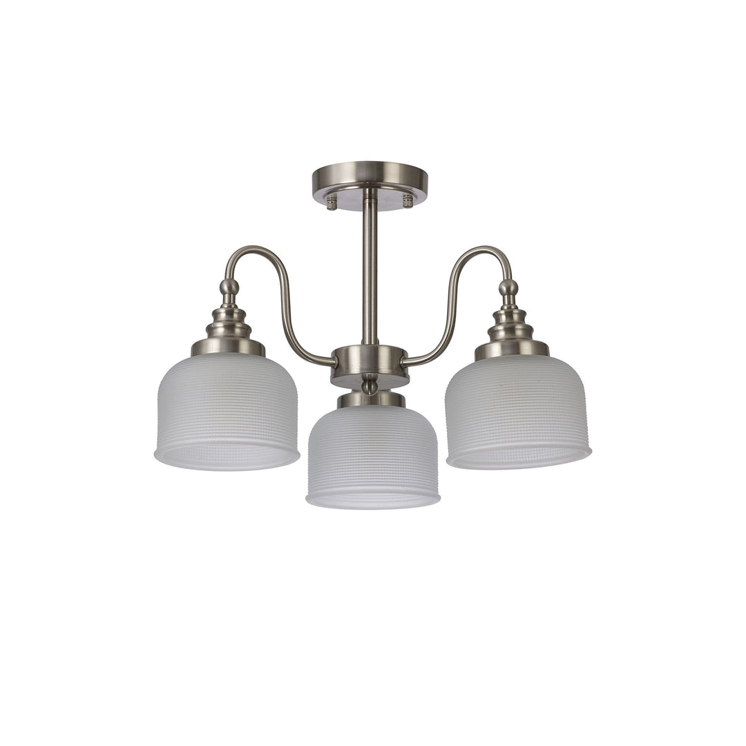 Nelson Lighting NL86299 Sakkas 3 Light Pendant/Ceiling Light Satin Nickel Frosted