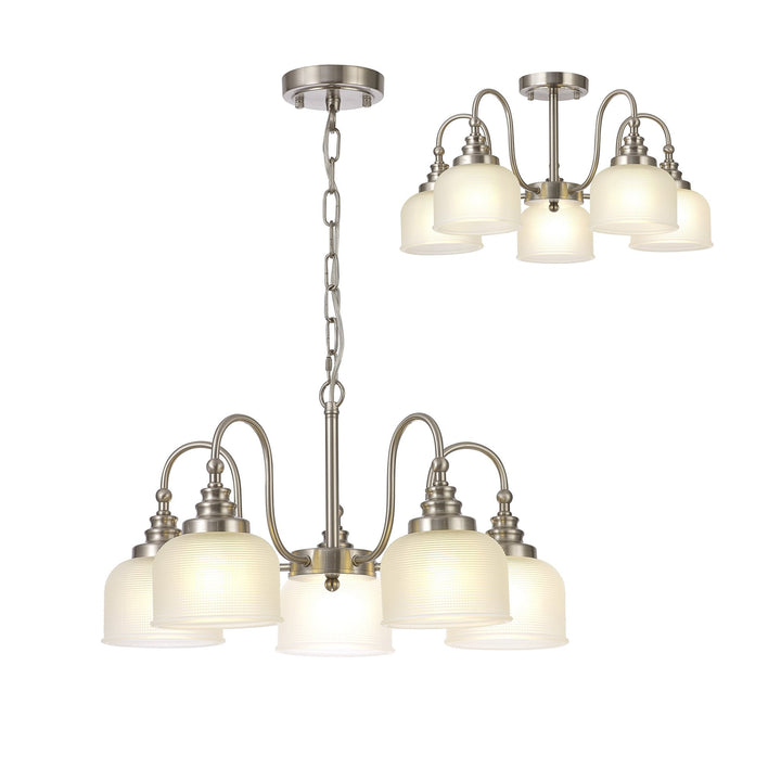 Nelson Lighting NL86309 Sakkas 5 Light Pendant/Ceiling Light Satin Nickel Frosted