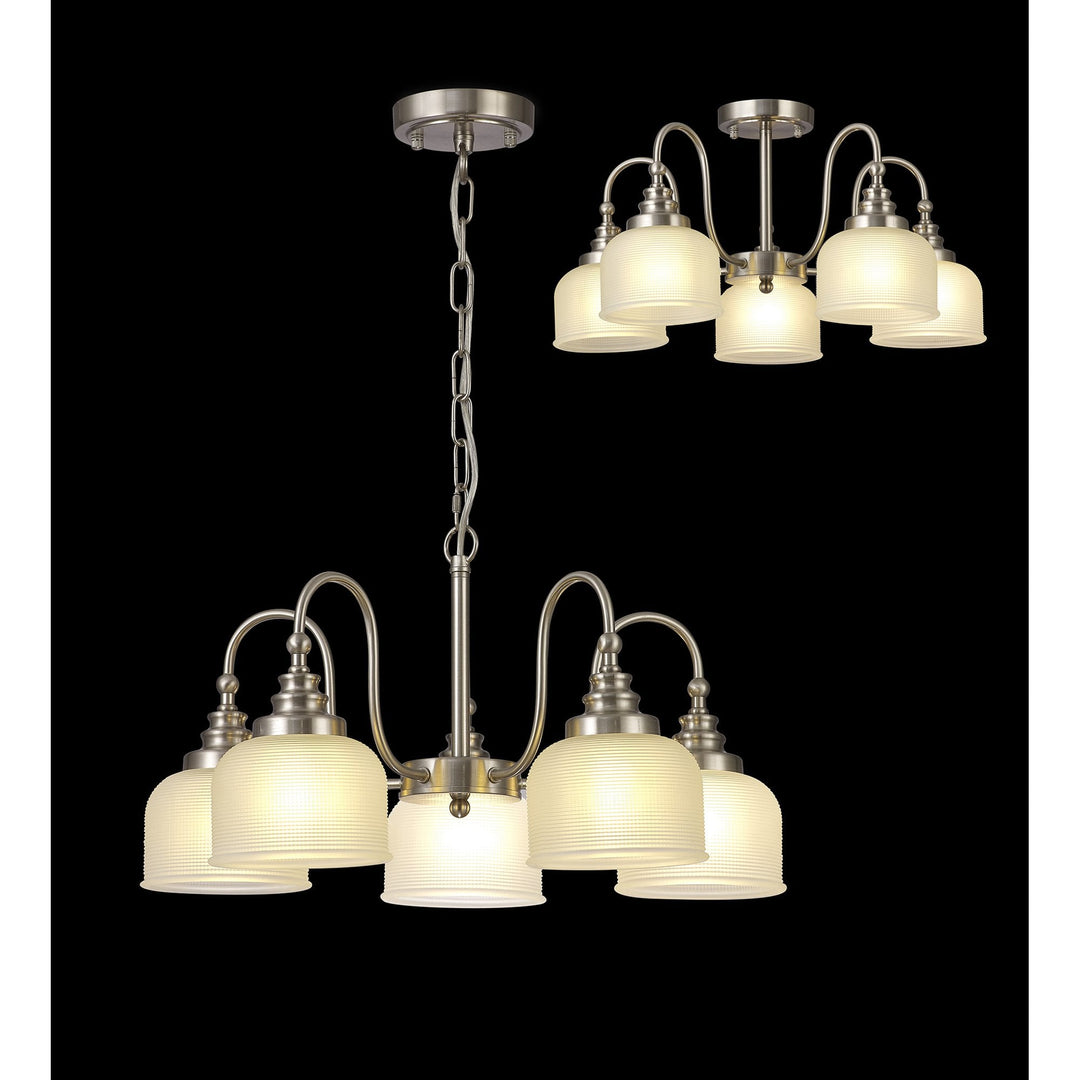 Nelson Lighting NL86309 Sakkas 5 Light Pendant/Ceiling Light Satin Nickel Frosted