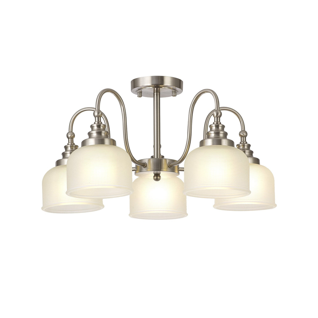 Nelson Lighting NL86309 Sakkas 5 Light Pendant/Ceiling Light Satin Nickel Frosted