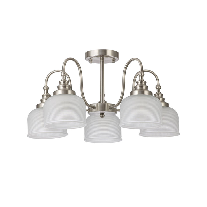 Nelson Lighting NL86309 Sakkas 5 Light Pendant/Ceiling Light Satin Nickel Frosted