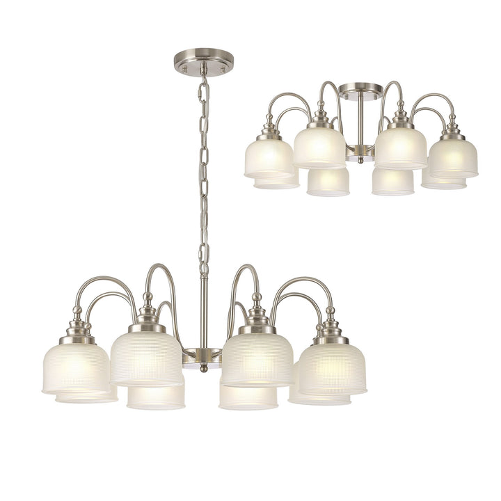 Nelson Lighting NL86319 Sakkas 8 Light Pendant/Ceiling Light Satin Nickel Frosted