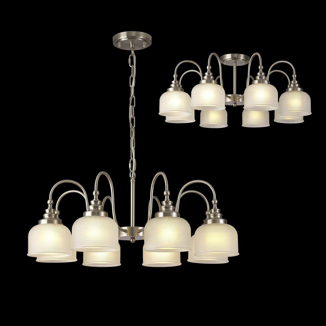 Nelson Lighting NL86319 Sakkas 8 Light Pendant/Ceiling Light Satin Nickel Frosted