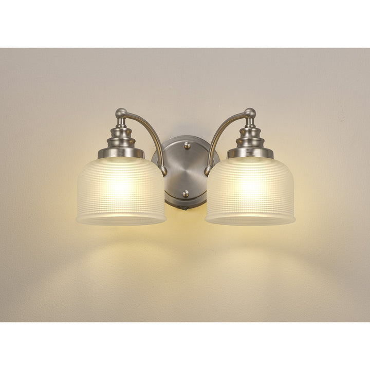 Nelson Lighting NL86359 Sakkas 2 Light Wall Light Satin Nickel Frosted