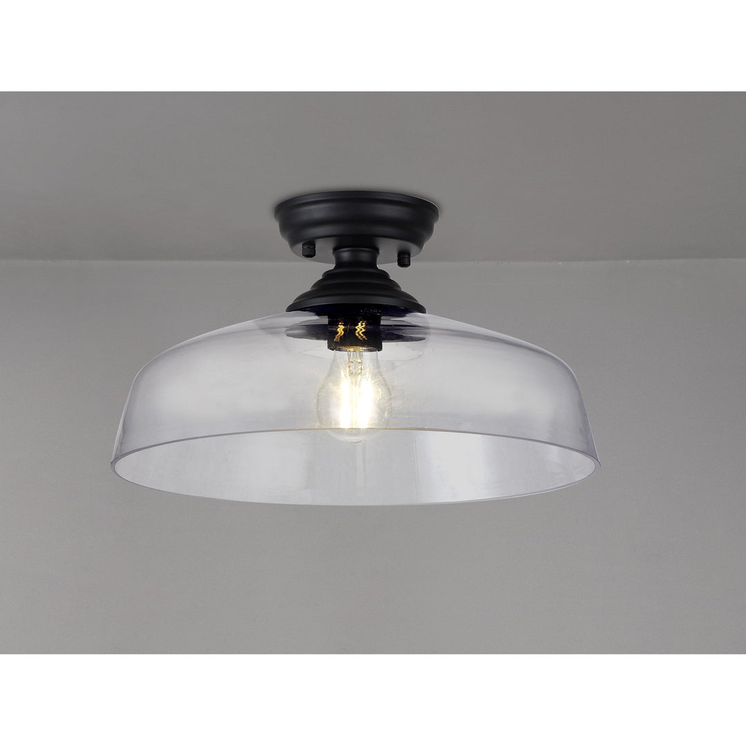 Nelson Lighting NLK16089 Tabion 1 Light Flush Ceiling Light Matt Black Clear