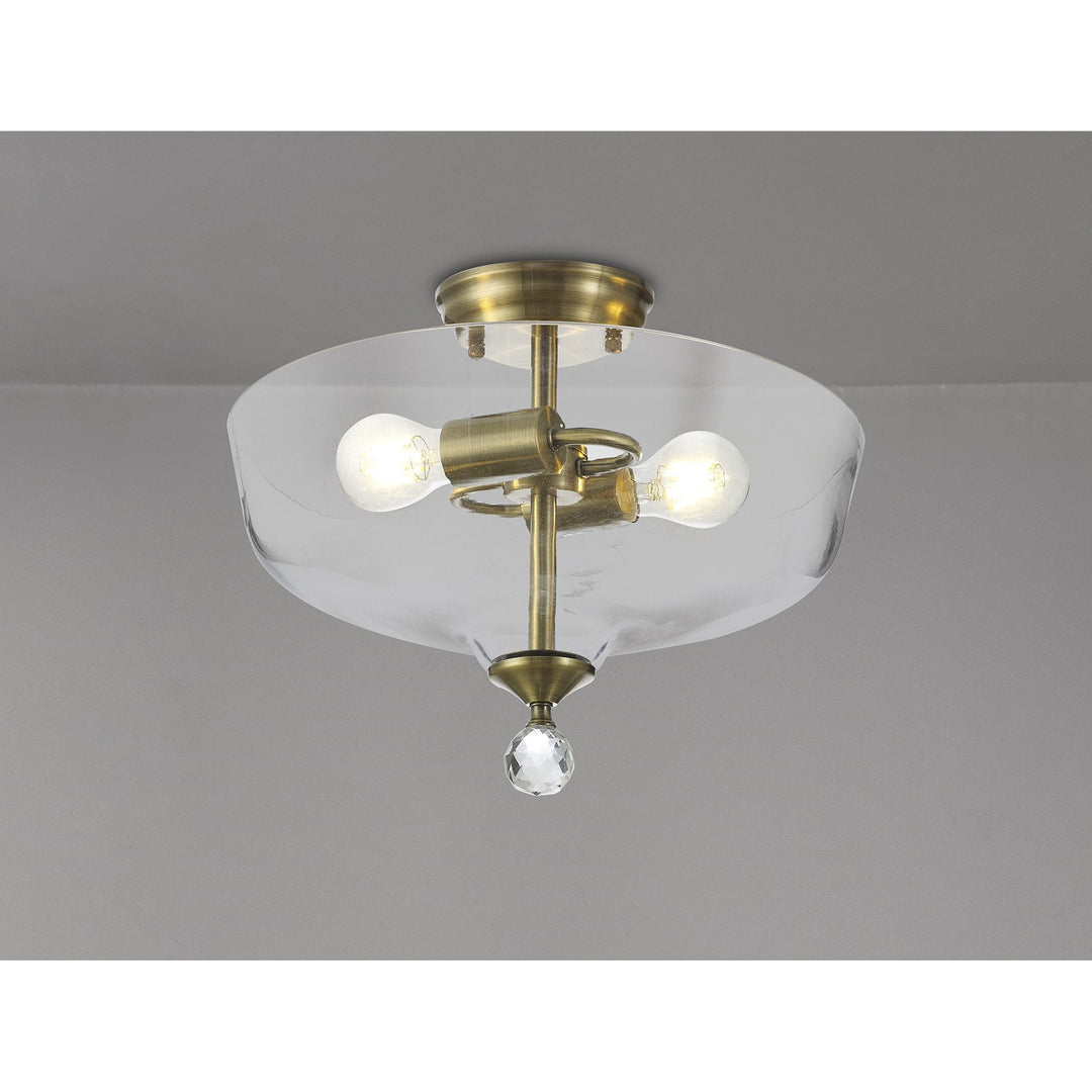 Nelson Lighting NLK16339 Tabion 2 Light Ceiling Light Antique Brass Clear