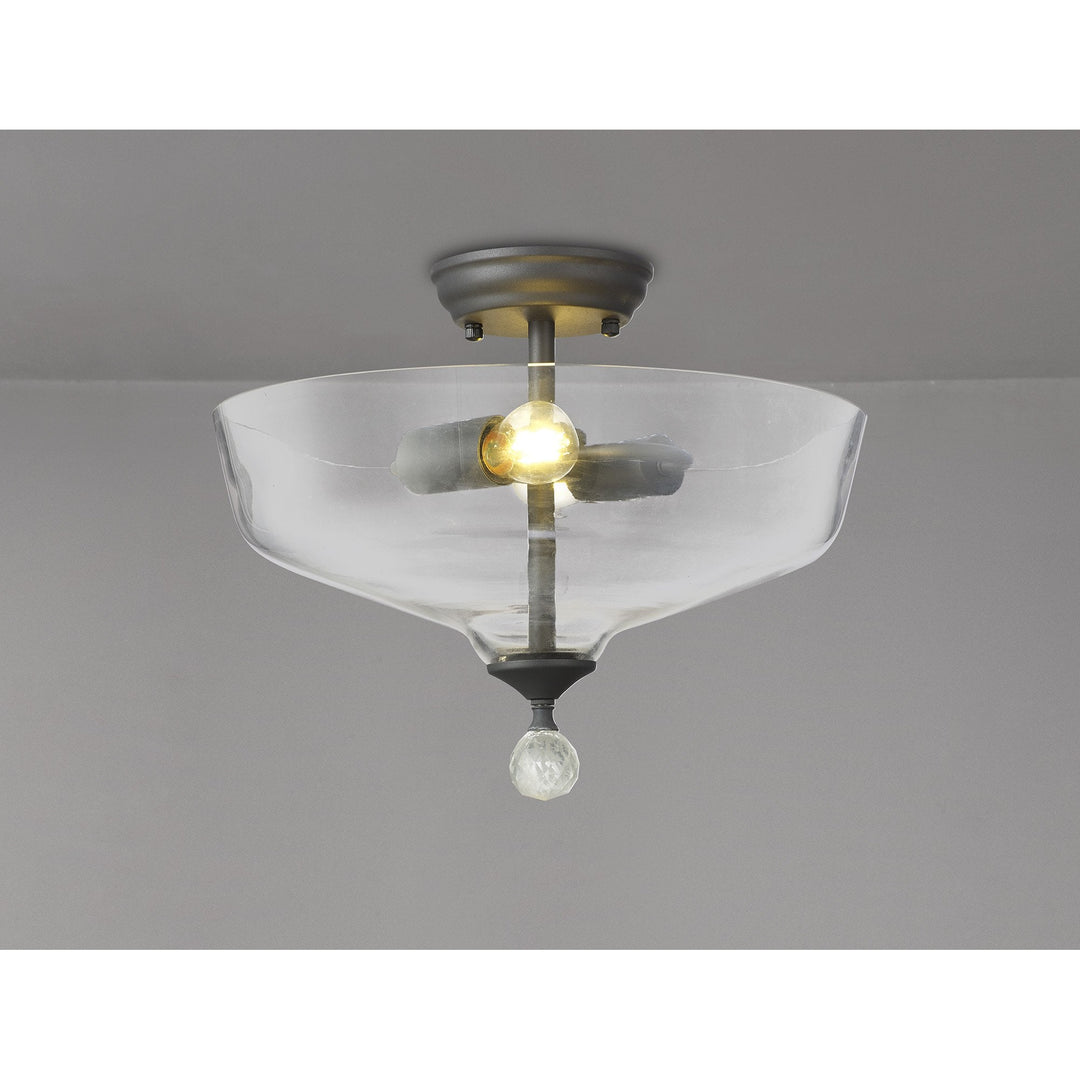 Nelson Lighting NLK16679 Tabion 2 Light Ceiling Light Graphite Clear