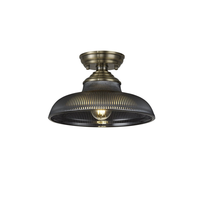 Nelson Lighting NLK15749 Tabion 1 Light Flush Ceiling Light Antique Brass Smoked