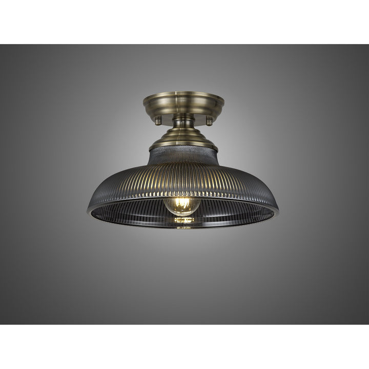 Nelson Lighting NLK15749 Tabion 1 Light Flush Ceiling Light Antique Brass Smoked