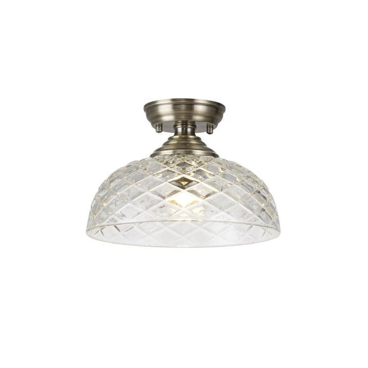 Nelson Lighting NLK15759 Tabion 1 Light Flush Ceiling Light Antique Brass Clear