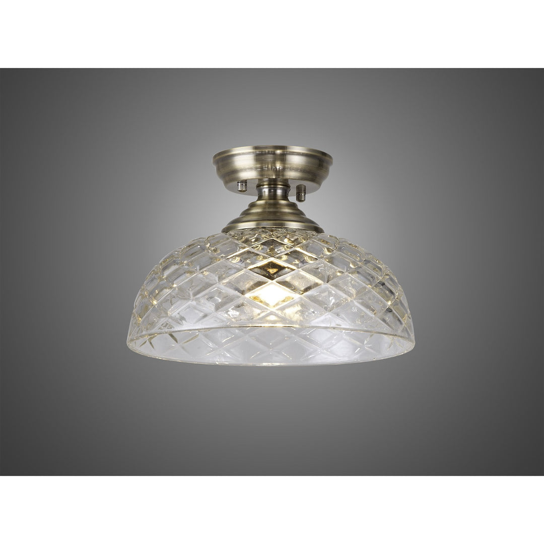 Nelson Lighting NLK15759 Tabion 1 Light Flush Ceiling Light Antique Brass Clear