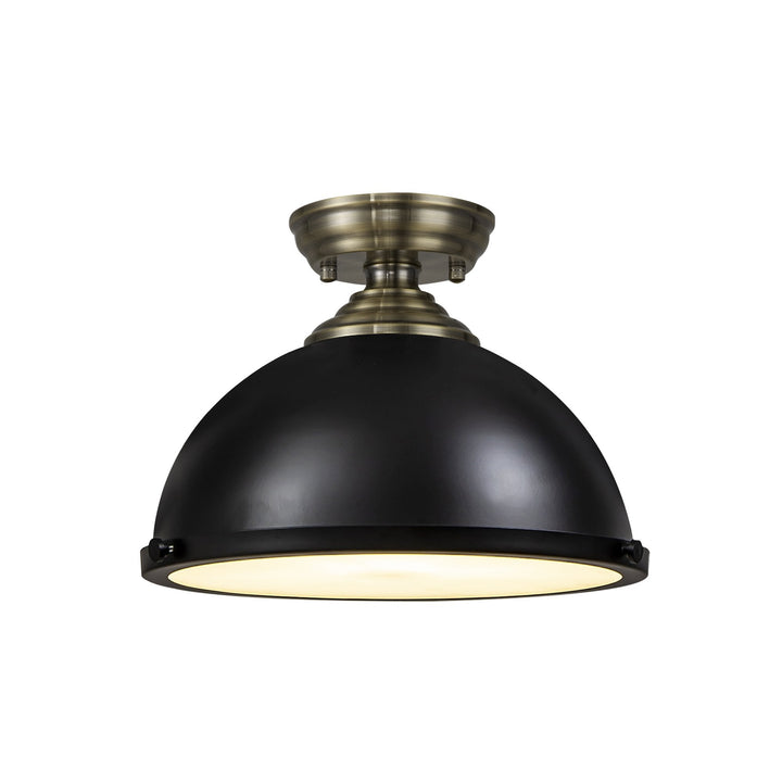 Nelson Lighting NLK15809 Tabion 1 Light Flush Ceiling Light Antique Brass Matt Black