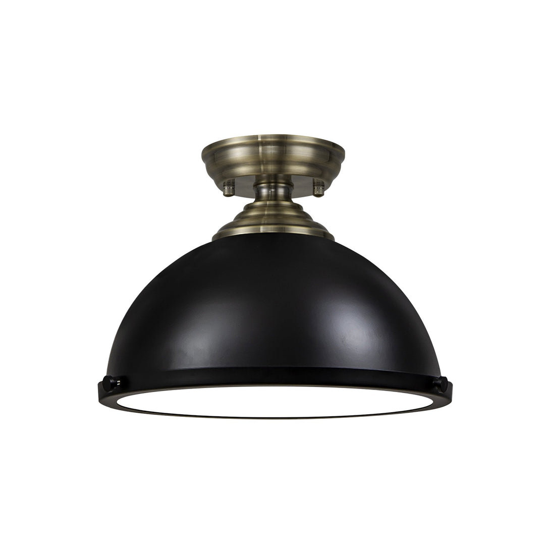 Nelson Lighting NLK15809 Tabion 1 Light Flush Ceiling Light Antique Brass Matt Black